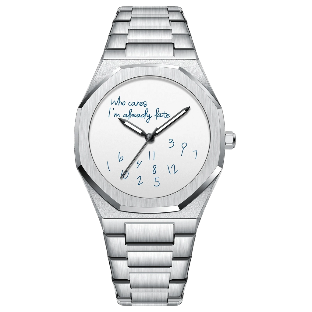Rework men's silver stainless steel business watch with a white dial featuring