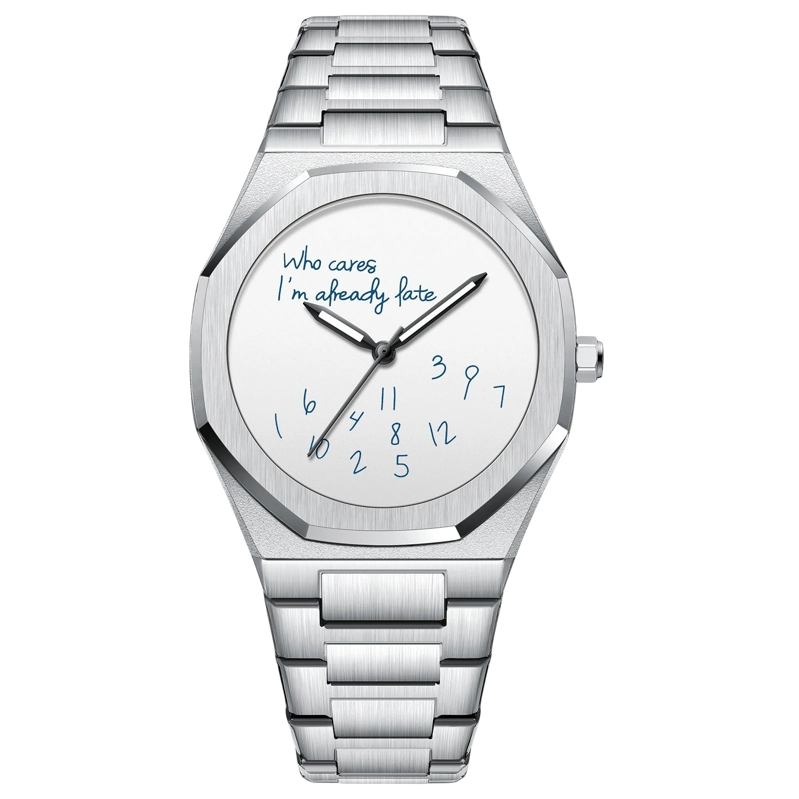 Rework men's silver stainless steel business watch with a white dial featuring
